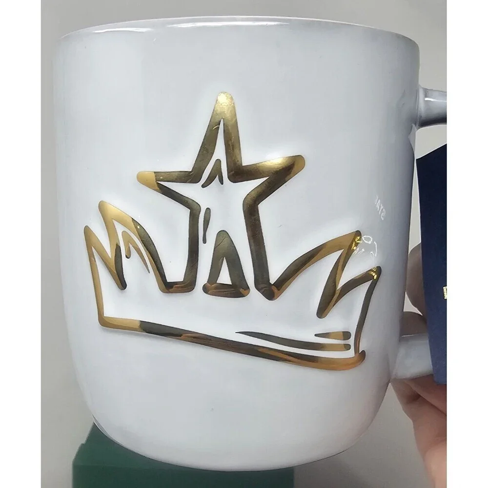 Starbucks Anniversary White Gold Crown Siren Ceramic Handle Mug 14oz 2016 NIB